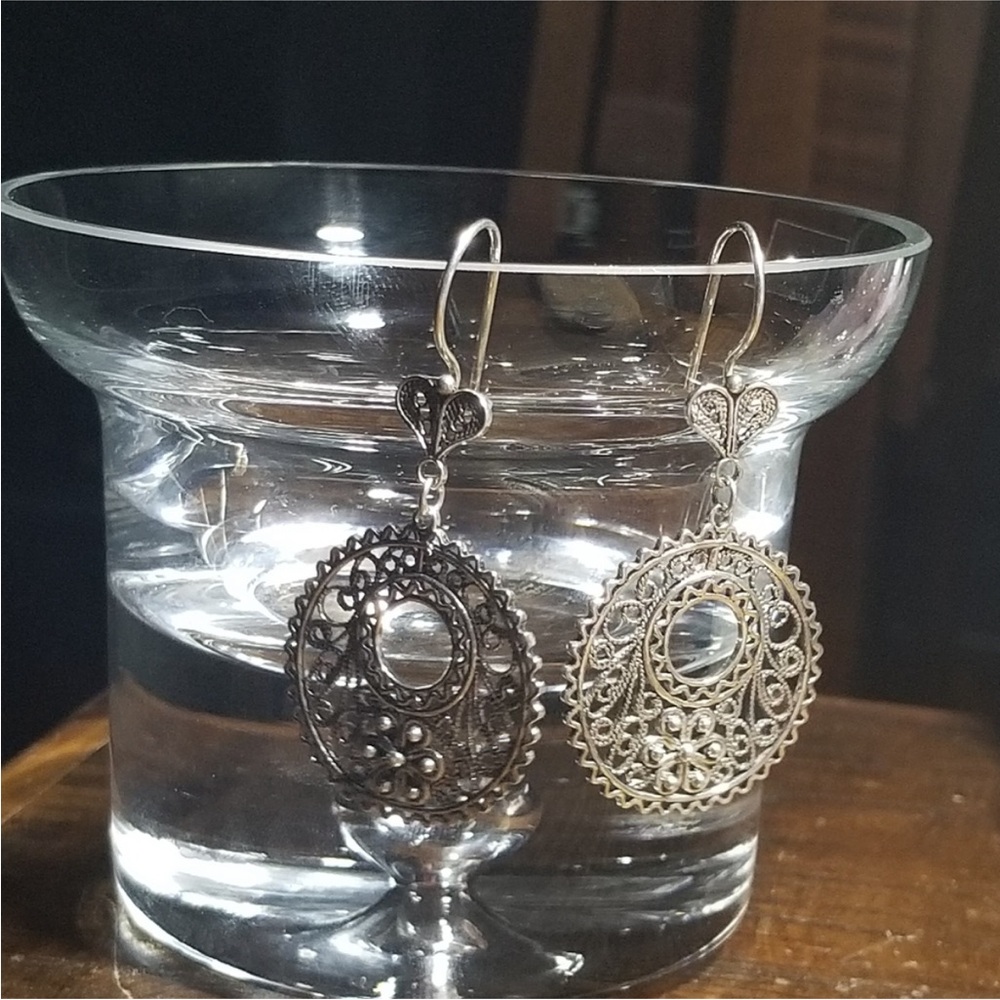 925 Sterling Large Round Filigree Earrings - Picture 2 of 6